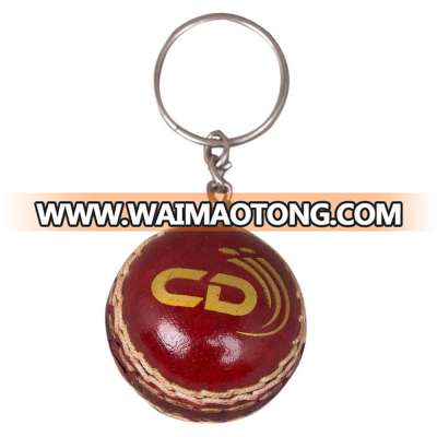 Hi Quality Craftsmanship Custom Logo Printed Hand Made Real Leather Mini Cricket Ball Keychain Keyring